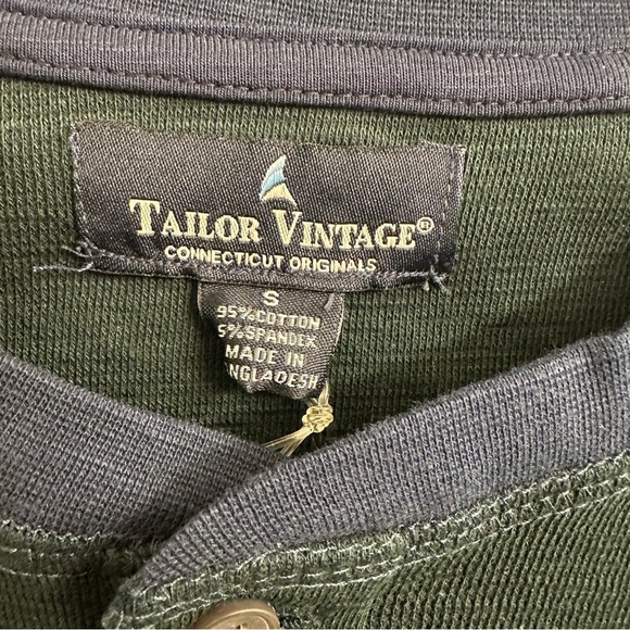 Men’s Tailor Vintage Navy Green AiroTec Henley Long Sleeve Shirt Sz S - Picture 4 of 8